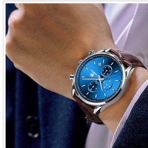 Men Cheetah waterproof Quartz Chronograph Sport Wristwatch Brown Leather Band